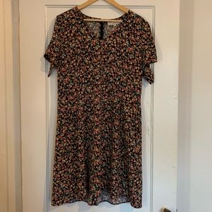 LOFT Black Floral Short Sleeve Dress, Size 14